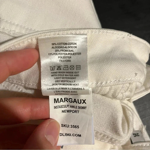 DL1961 Margaux Instasculpt Skinny Ankle Distressed Knee Tear Jeans White Size 26 - Picture 7 of 10